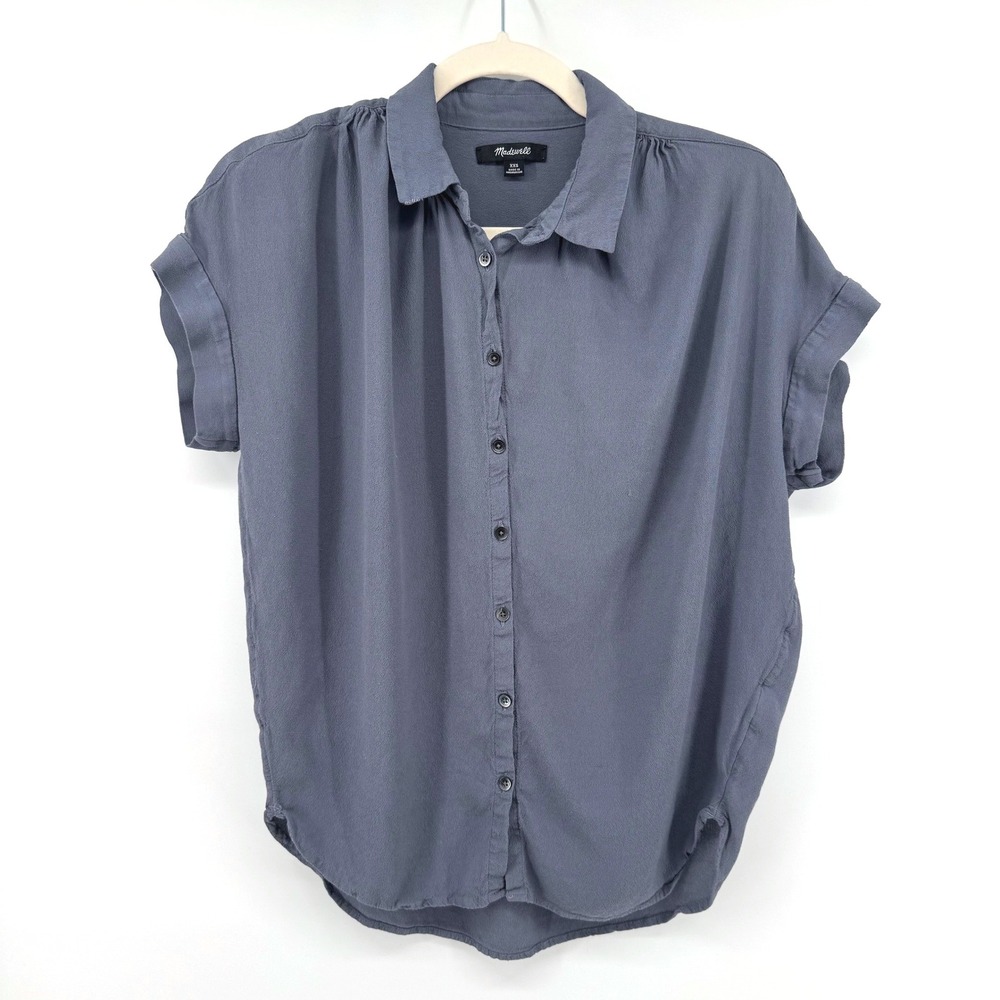 Madewell Central Shirt Women XXS Slate Blue Short Sleeve Viscose Button Down Top
